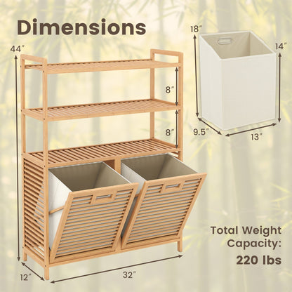 Double Tilt-Out Laundry Hamper with 3 Shelves & Baskets