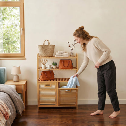 Double Tilt-Out Laundry Hamper with 3 Shelves & Baskets