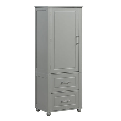 Tall Bathroom Storage Cabinet, Freestanding Storage Cabinet with Two Drawers and Adjustable Shelf, MDF Board , Grey