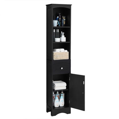 Tall Bathroom Cabinet, Freestanding Storage Cabinet with Drawer, MDF Board, Adjustable Shelf, Black