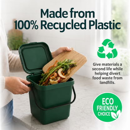 EcoSafe 2.5-Gallon Kitchen Caddy, Eco-Friendly Compost Container, Small Food Waste Bin for Food Scraps and Trash (QTY 1), SKU KCGRN