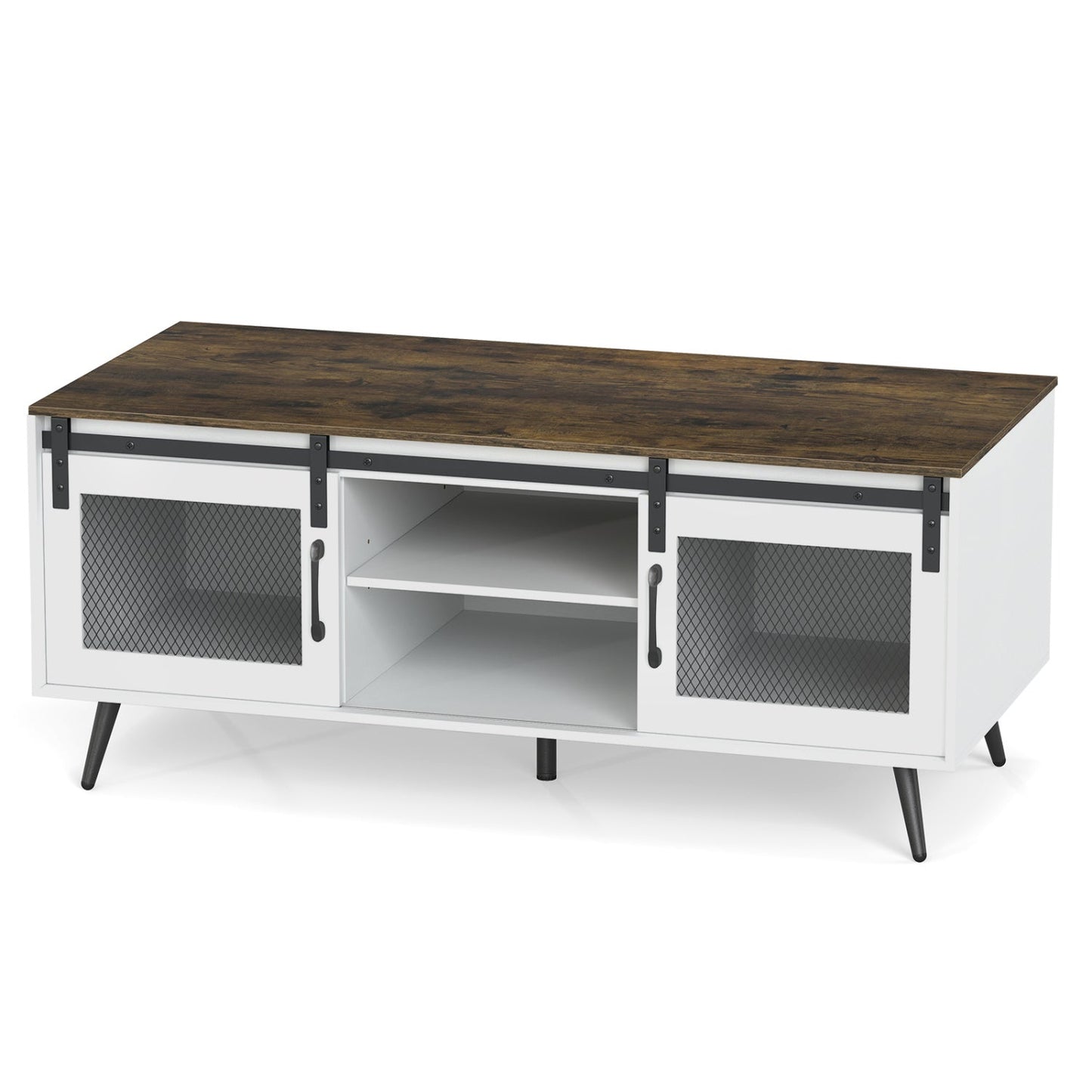 Farmhouse Coffee Table with Sliding Doors and Adjustable Shelf