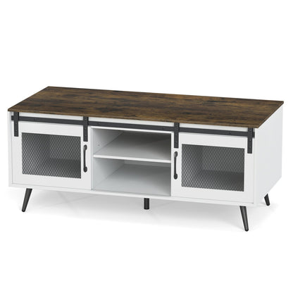 Farmhouse Coffee Table with Sliding Doors and Adjustable Shelf
