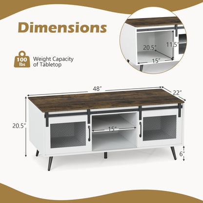 Farmhouse Coffee Table with Sliding Doors and Adjustable Shelf