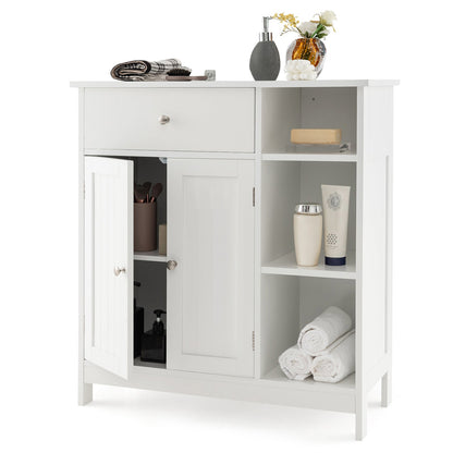 Bathroom Cabinet Floor Cabinet with Drawer and Open Compartments-White
