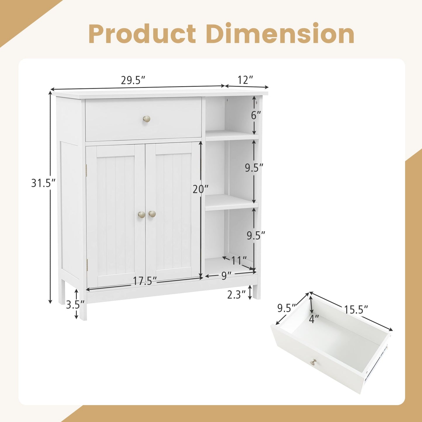Bathroom Cabinet Floor Cabinet with Drawer and Open Compartments-White