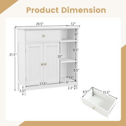 Bathroom Cabinet Floor Cabinet with Drawer and Open Compartments-White