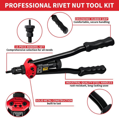 16" Rivet Nut Gun Kit Nut Sert Rivnut Tool With 15pcs Metric and UNC Mandrels