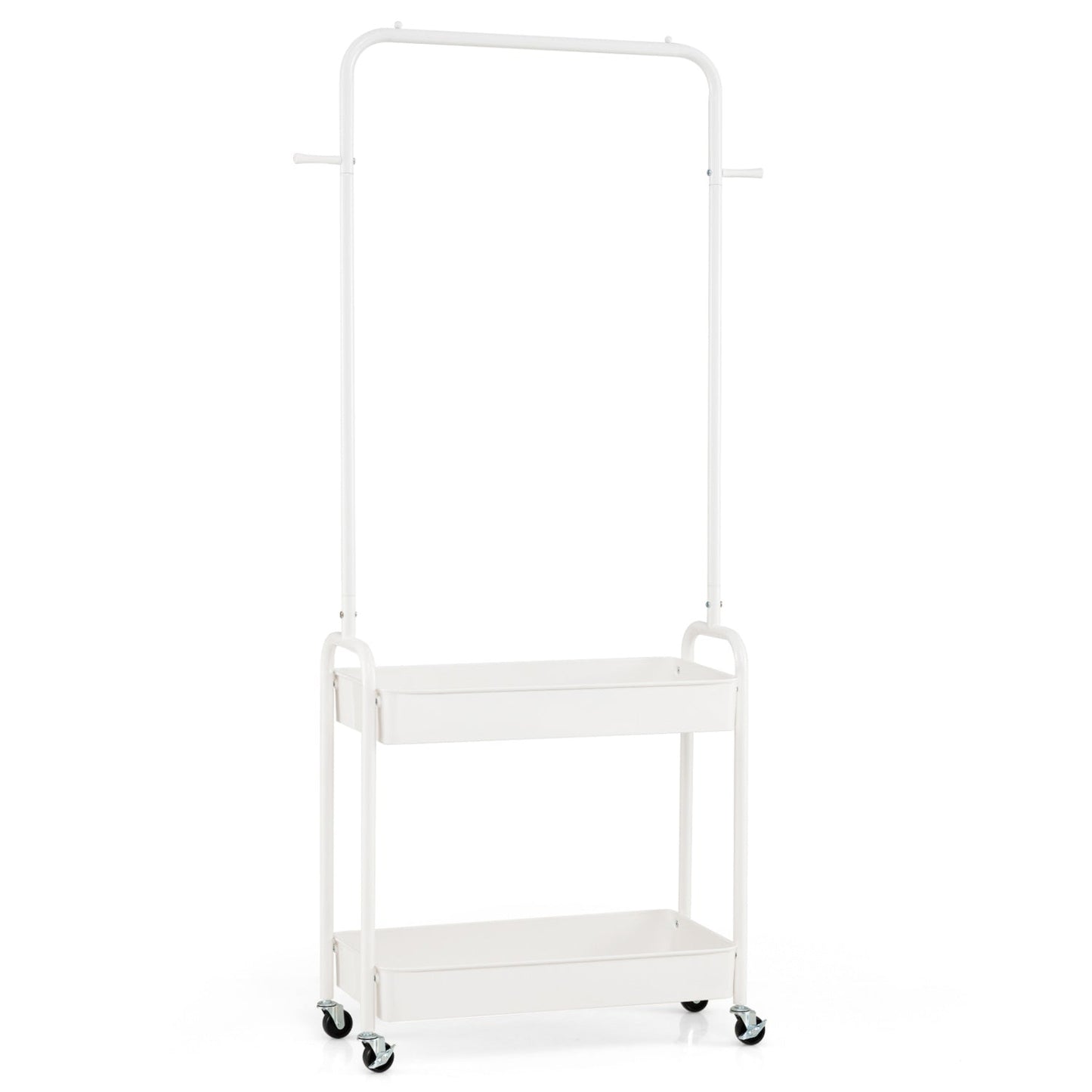 Heavy-Duty Laundry Cart with Hanging Rod and 2 Storage Baskets for Bedroom