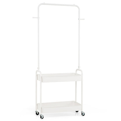 Heavy-Duty Laundry Cart with Hanging Rod and 2 Storage Baskets for Bedroom