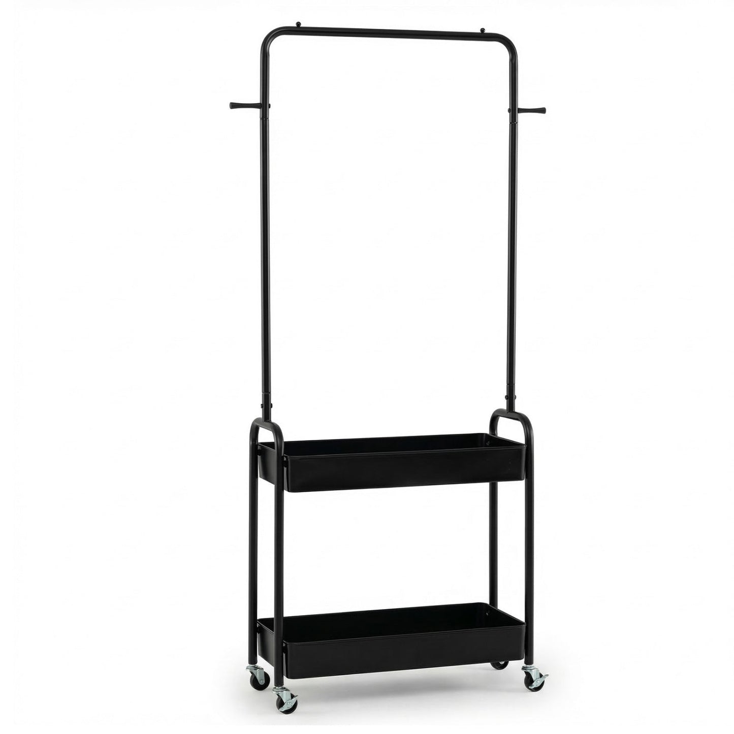 Heavy-Duty Laundry Cart with Hanging Rod and 2 Storage Baskets for Bedroom