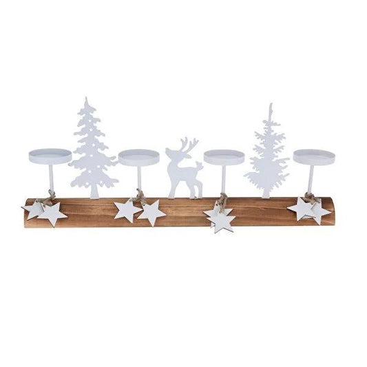 Koopman Tealight Holder Xmas Scene: Festive Christmas Decoration - 15.75" Wooden Candle Holder for Holiday Decor & Cozy Atmosphere