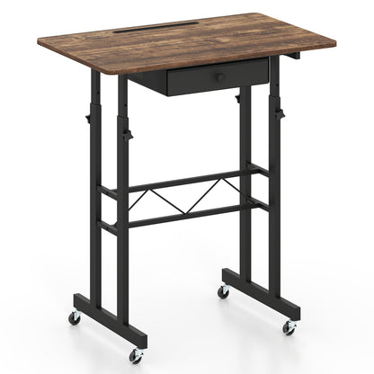 Height Adjustable Standing Desk with Wheels & Drawer