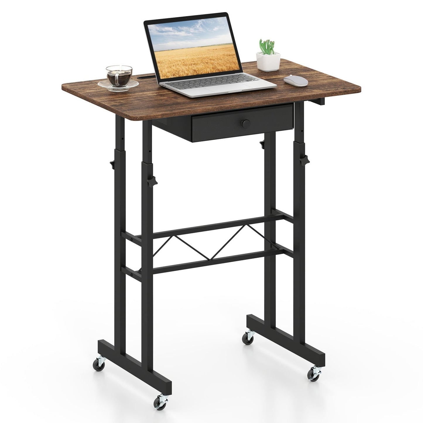 Height Adjustable Standing Desk with Wheels & Drawer