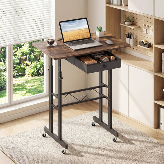 Height Adjustable Standing Desk with Wheels & Drawer