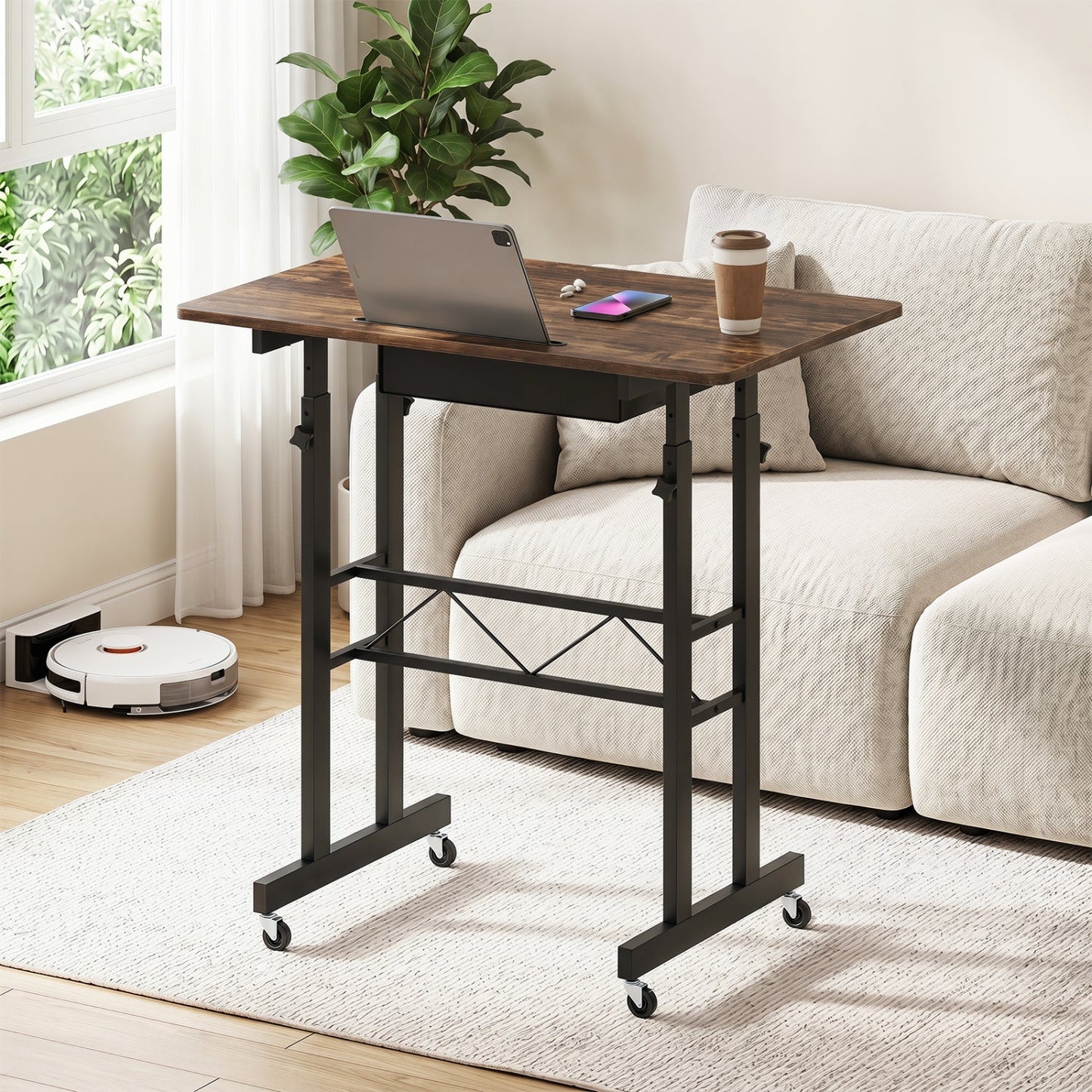 Height Adjustable Standing Desk with Wheels & Drawer