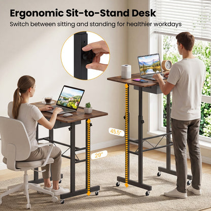 Height Adjustable Standing Desk with Wheels & Drawer