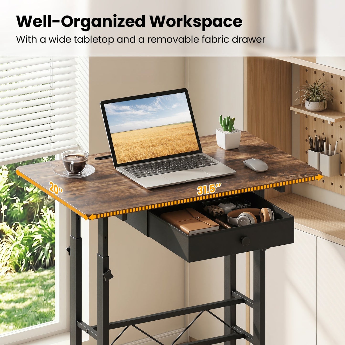 Height Adjustable Standing Desk with Wheels & Drawer