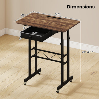 Height Adjustable Standing Desk with Wheels & Drawer