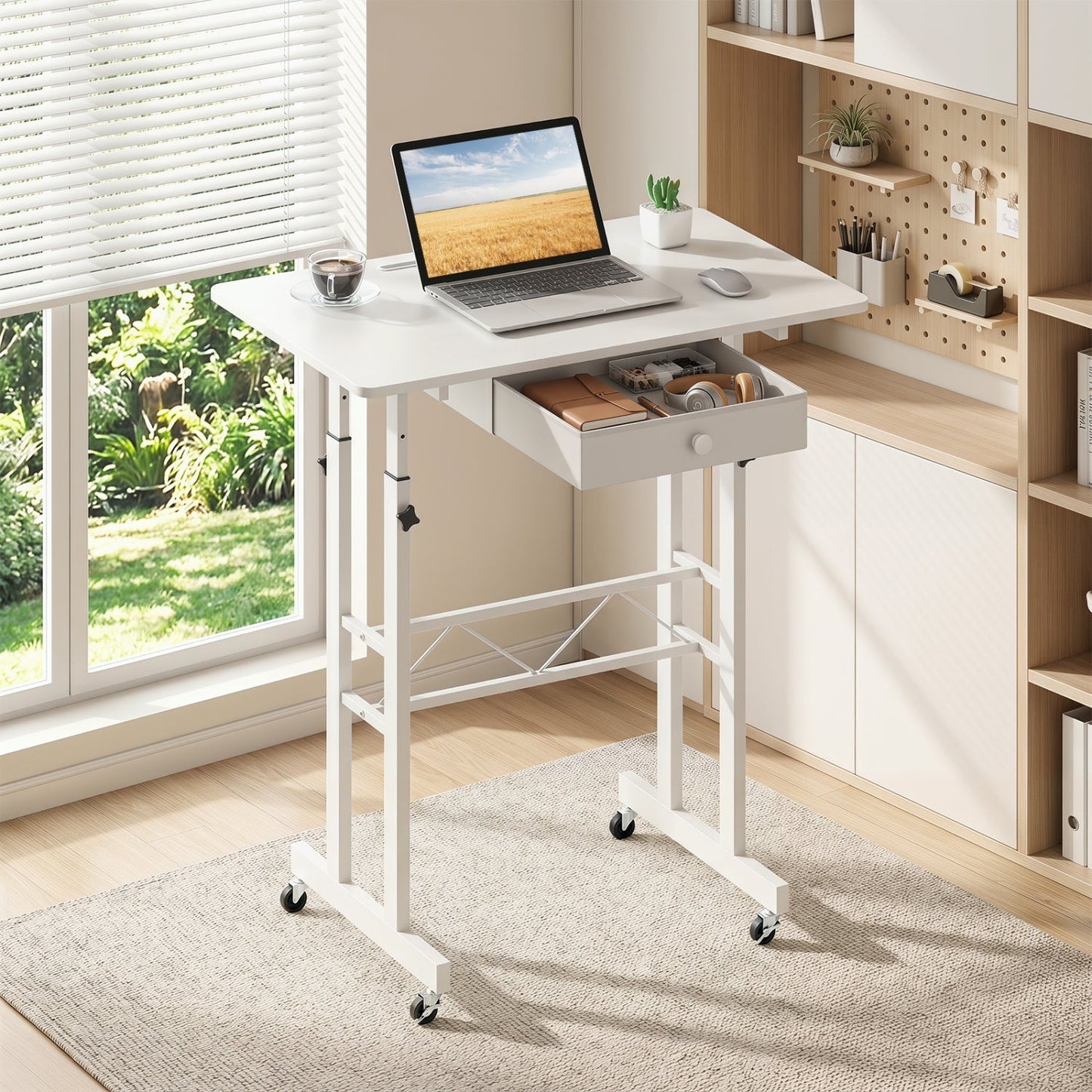 Height Adjustable Standing Desk with Wheels & Drawer