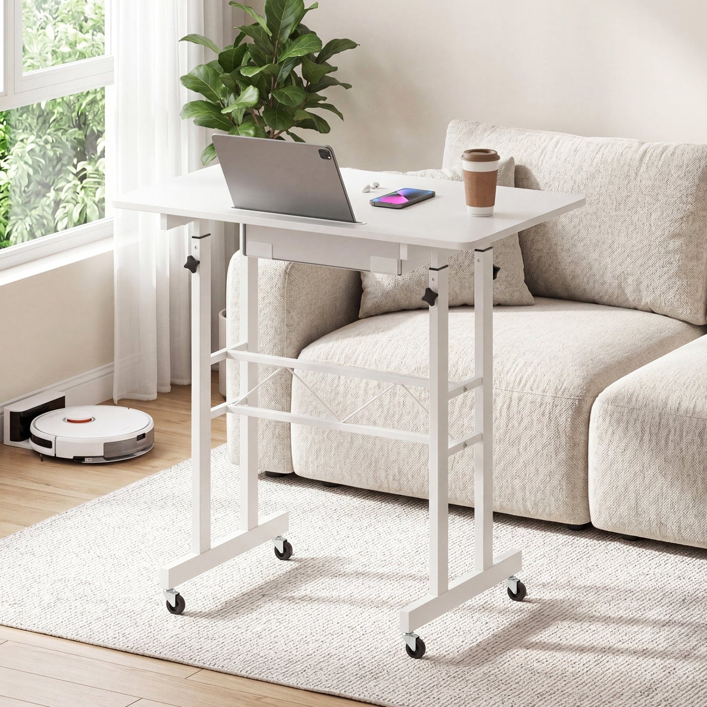 Height Adjustable Standing Desk with Wheels & Drawer
