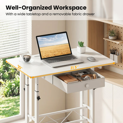 Height Adjustable Standing Desk with Wheels & Drawer