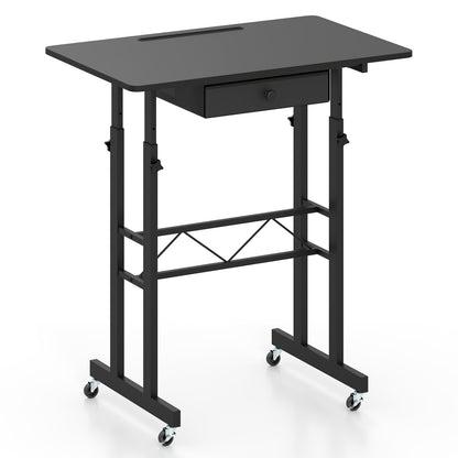 Height Adjustable Standing Desk with Wheels & Drawer