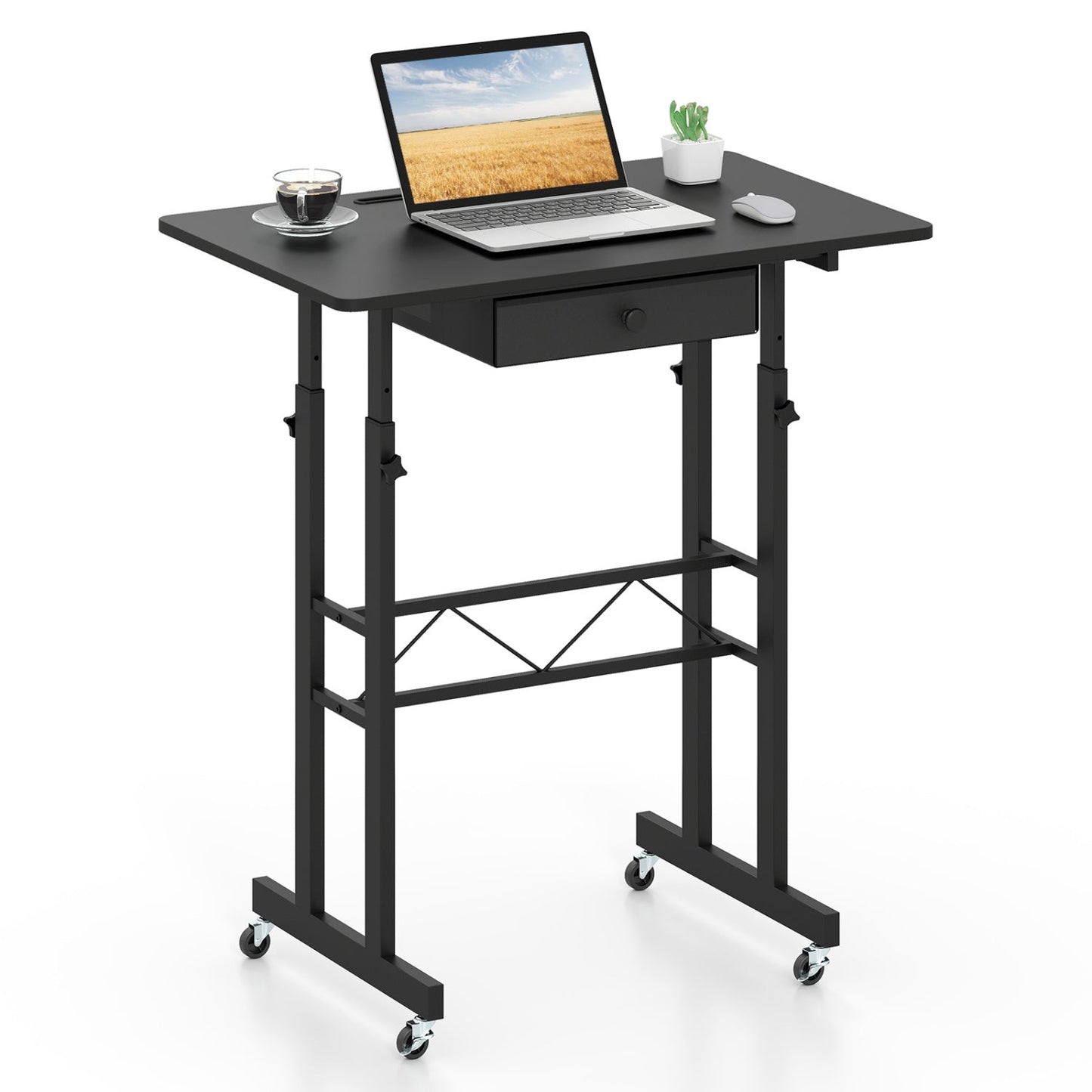 Height Adjustable Standing Desk with Wheels & Drawer