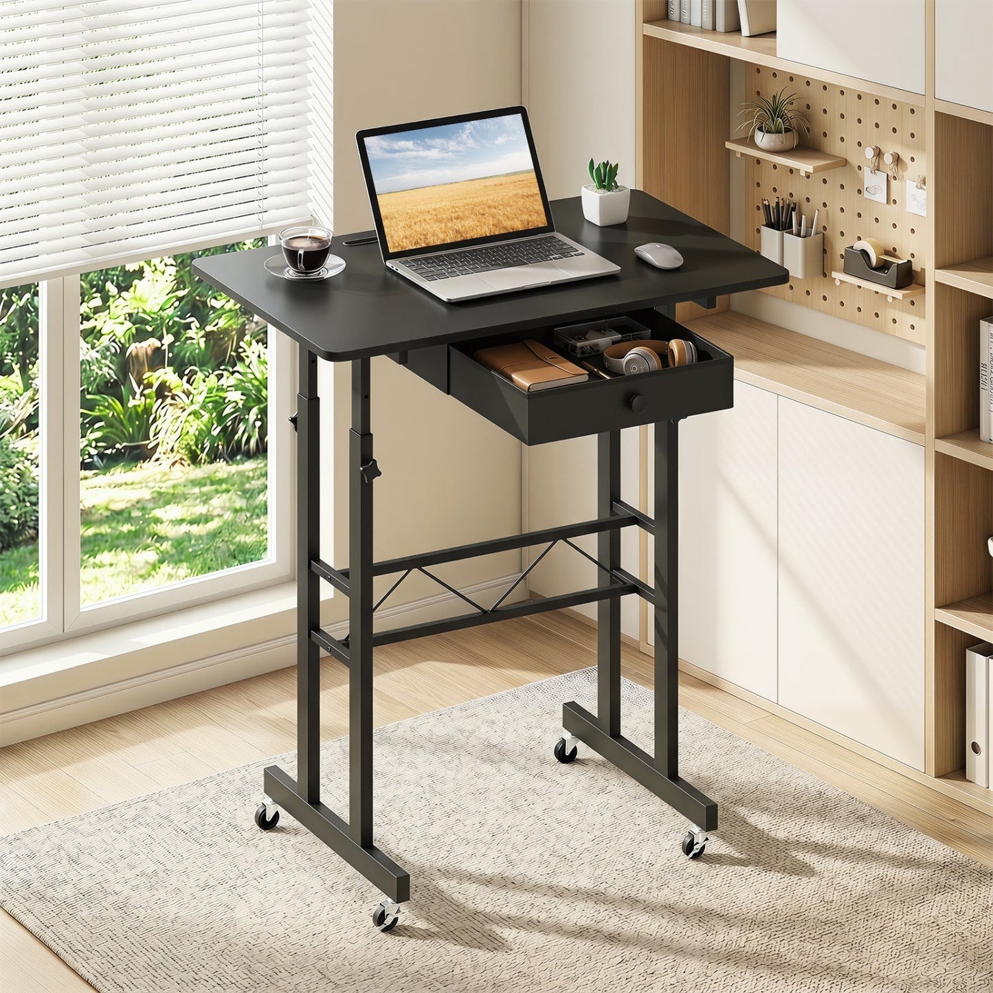 Height Adjustable Standing Desk with Wheels & Drawer