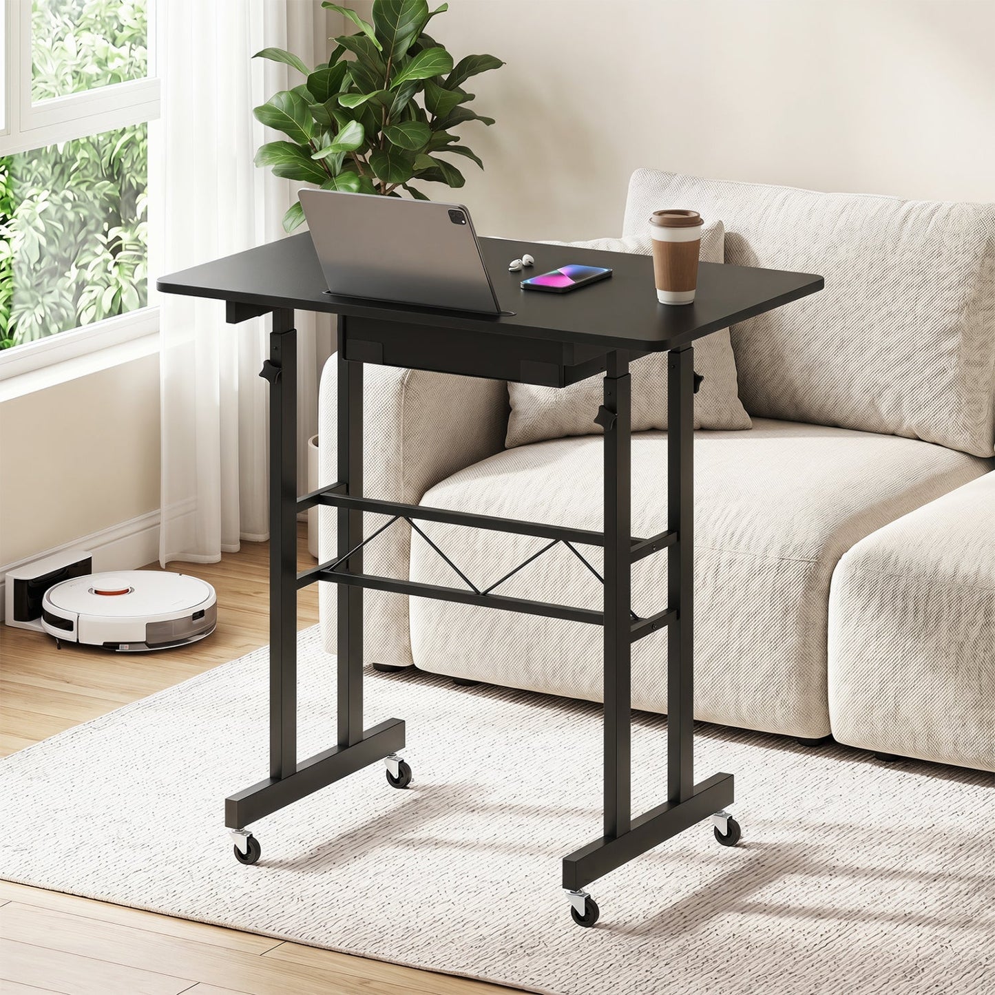 Height Adjustable Standing Desk with Wheels & Drawer