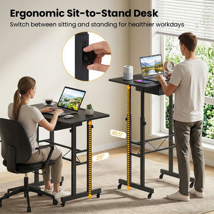 Height Adjustable Standing Desk with Wheels & Drawer