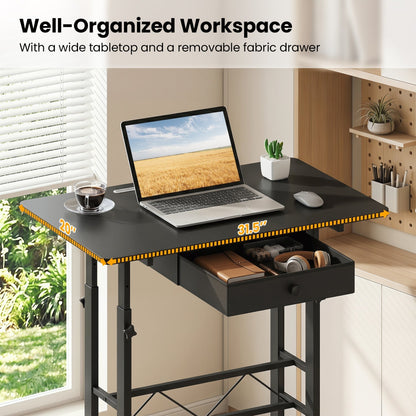 Height Adjustable Standing Desk with Wheels & Drawer