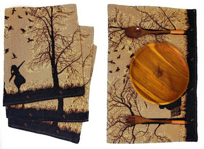 DaDalogy Bedding Set of 4 Pieces Autumn Birds Blessing Tapestry Dining Placemats 13” x 19” (Thanksgiving)