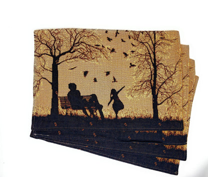 DaDalogy Bedding Set of 4 Pieces Autumn Birds Blessing Tapestry Dining Placemats 13” x 19” (Thanksgiving)