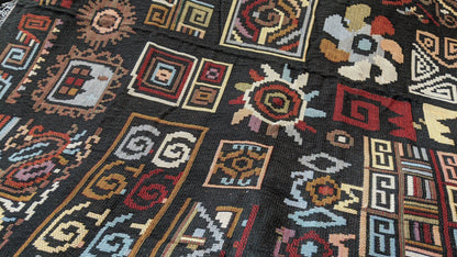 DaDa Bedding Elegant Tapestry Throw Blanket, Ethnic Ornaments Geometric Black - 50” x 60” (7174)