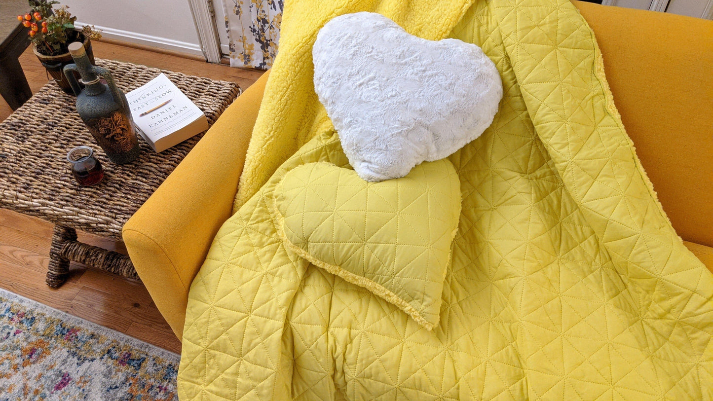 DaDa Bedding Happy Sunny Yellow Bright Quilted Ultra Sonic Reversible Throw Blanket Bedspread (BJ0107)
