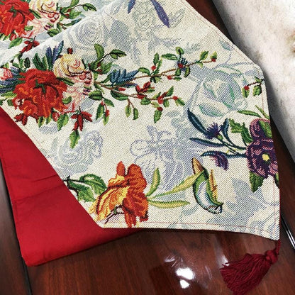 DaDa Bedding Floral Roses Tropical Paradise Birds Woven Tapestry Dining Table Runner (18116)