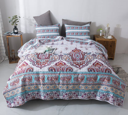 DaDa Bedding White Blue Floral Paisley Quilt Set
