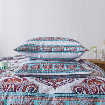 DaDa Bedding White Blue Floral Paisley Quilt Set