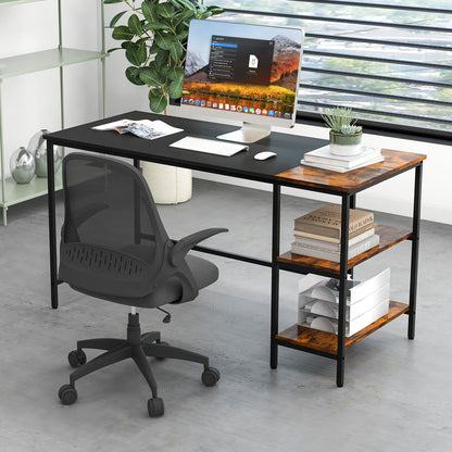 55 Inch Modern Industrial Style Study Writing Desk with 2 Storage Shelves