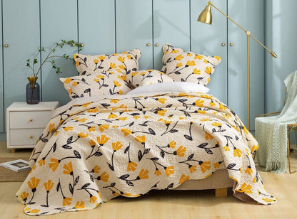 DaDa Bedding Yellow Fleur Floral Bed in a Bag Set - Ivory Botanical