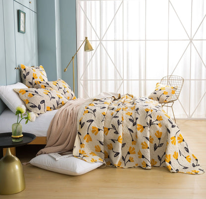 DaDa Bedding Yellow Fleur Floral Bed in a Bag Set - Ivory Botanical