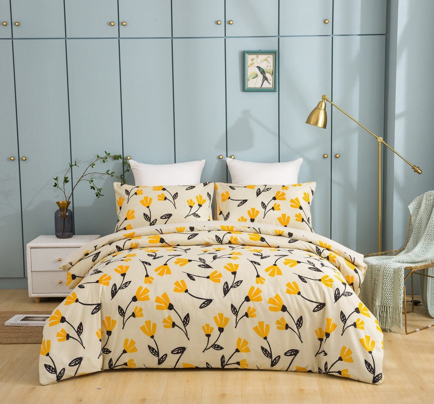 DaDa Bedding Yellow Fleur Floral Duvet Cover Set
