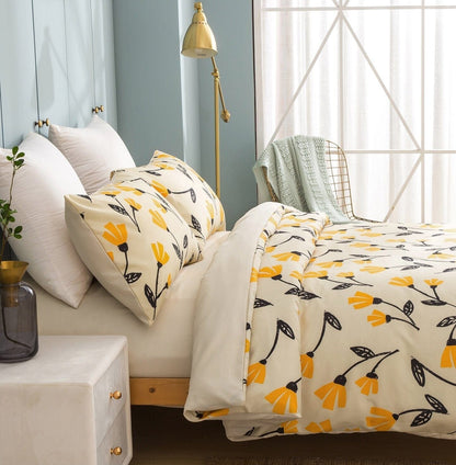 DaDa Bedding Yellow Fleur Floral Duvet Cover Set