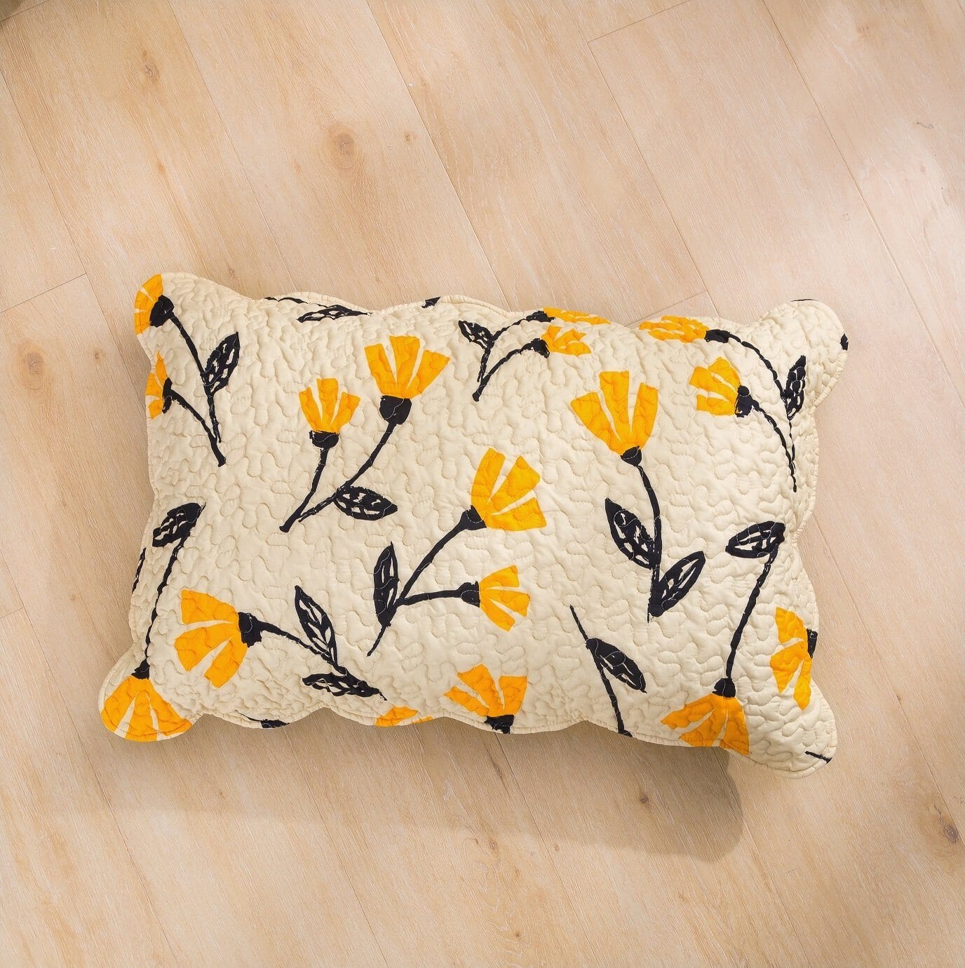 DaDa Bedding Yellow Fleur Floral Quilt Set - Ivory Gold Bedspread