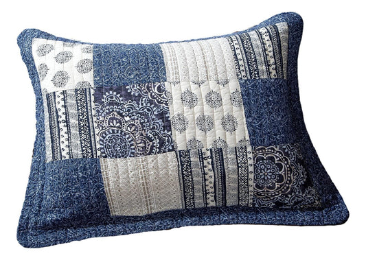 DaDa Bedding Denim Blue Elegance Floral Patchwork Farmhouse Pillow Sham (JHW660)