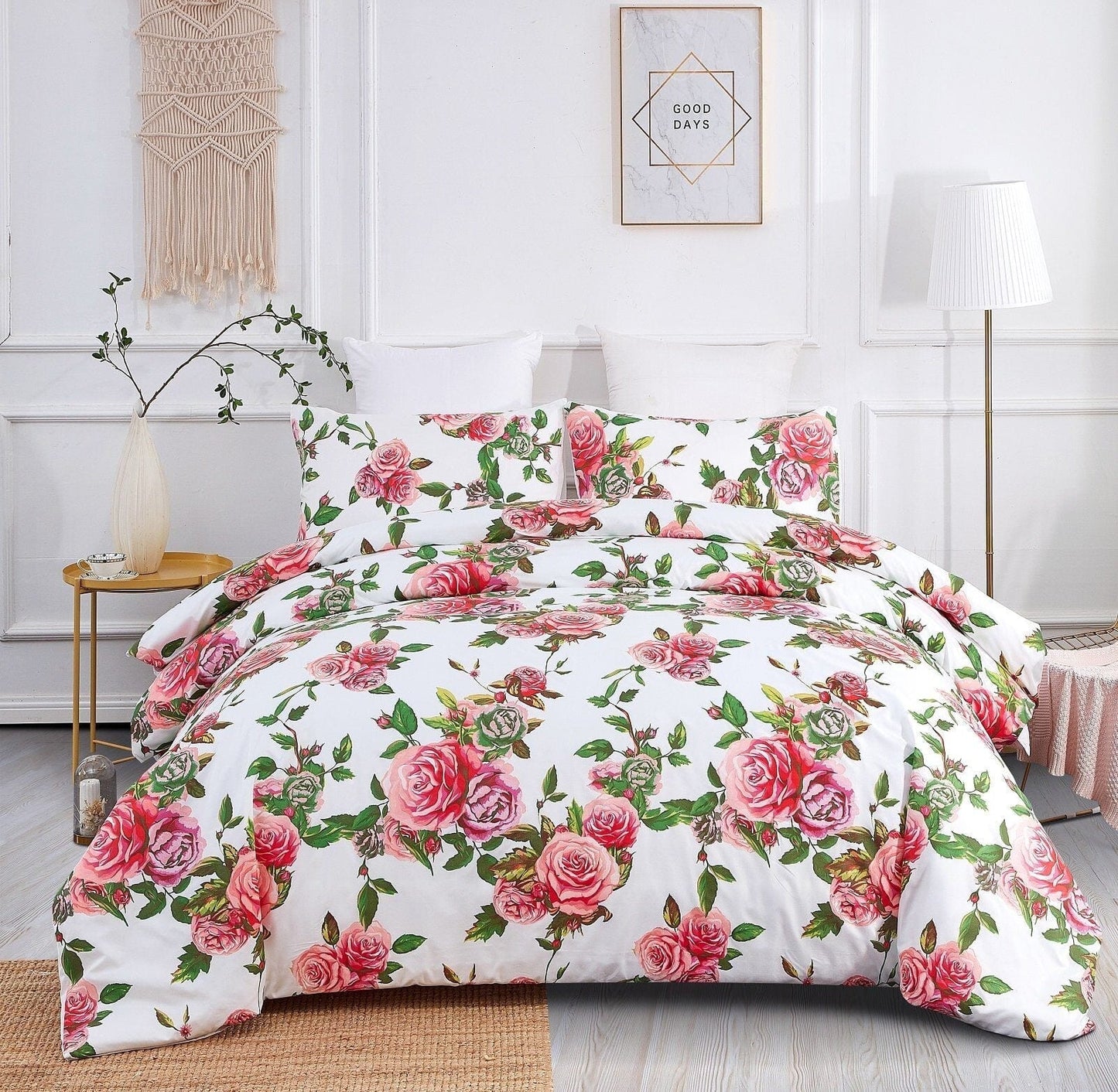 DaDa Bedding Pink Romantic Roses Floral Duvet Cover Set