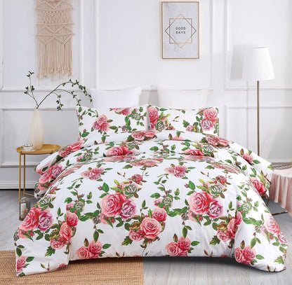 DaDa Bedding Pink Romantic Roses Floral Duvet Cover Set