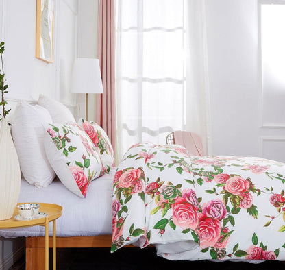 DaDa Bedding Pink Romantic Roses Floral Duvet Cover Set