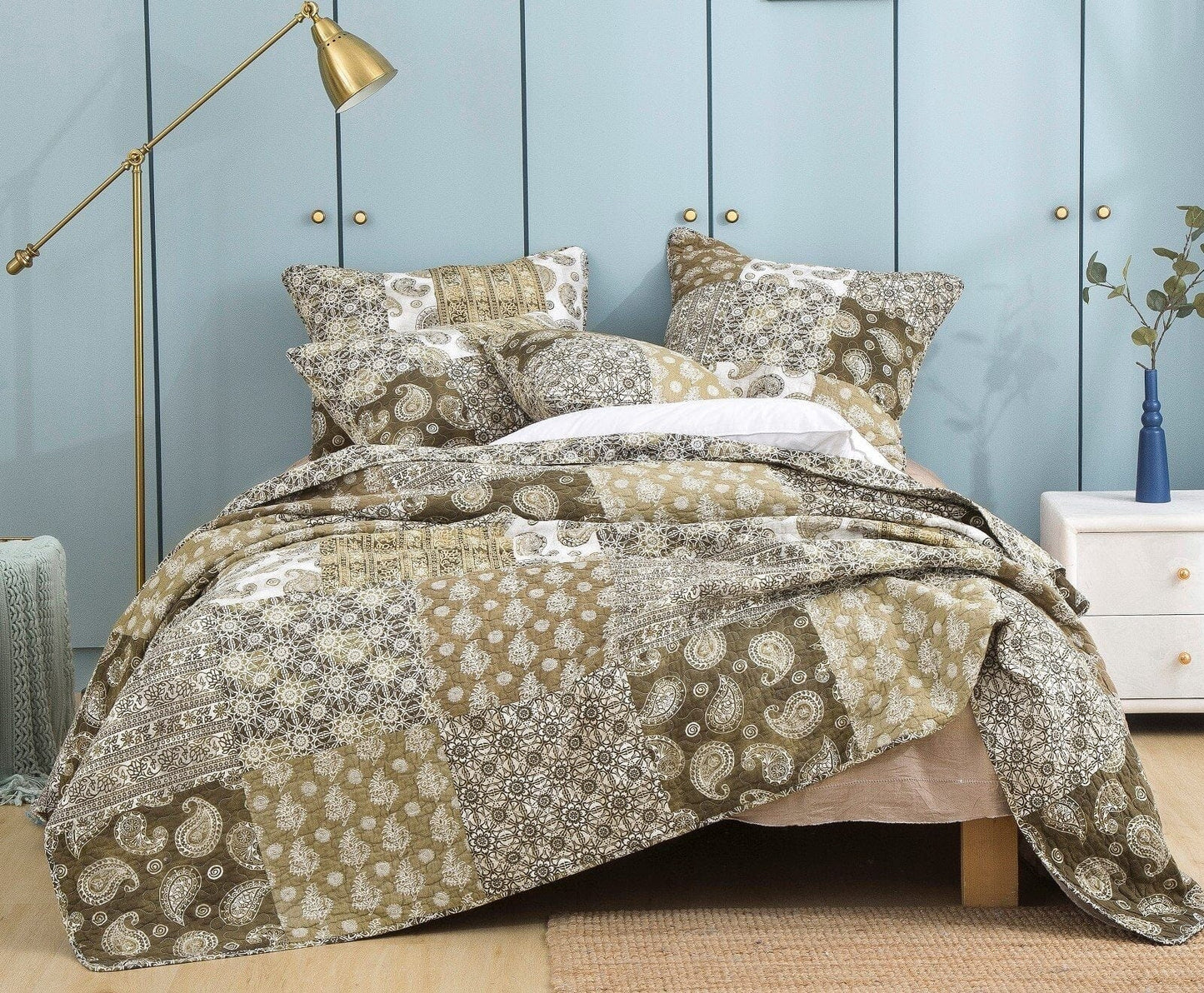 DaDalogy Paisley Dreams Floral Bed in a Bag Set - Olive Brown